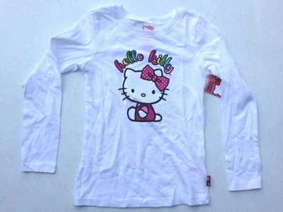 HELLO KITTY NWT Girls White Glitter Graphic Tee Top Shirt Logo 4 4T 6 6X LS - Image 1 of 2