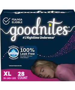 Ropa interior para mojar la cama Goodnites niñas XL 28 quilates sellada - Imagen 1 de 3