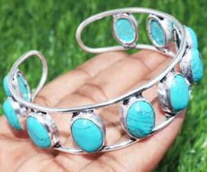 Turquoise Gemstone Ethnic Handmade Adjustable Fashion Bangle Jewelry GB-5684 - Picture 1 of 1