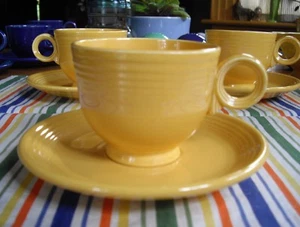 Vintage Fiesta YELLOW TEACUP + SAUCER ~ RINGS ~ - Picture 1 of 18