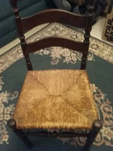 ANTIQUE RUSH CANE STRAW BOTTOM LADDER SLAT BACK CHAIR BEAUTIFUL EARLY AMERICAN - Picture 1 of 4