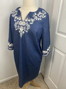 Westport 18W Dress Denim Boho Beachy Embroidered Floral Comfy - Bild 1 von 18