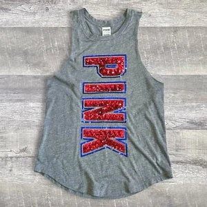 PINK Victorias Secret Sleeveless USA Grey Muscle Tank Womens XS Bling Sequins - Picture 1 of 6