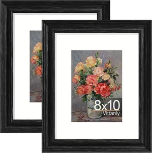 8X10 Picture Frames Black Set of 2, Display 5X7 Pictures with Mat or 8X10 withou - Picture 1 of 12