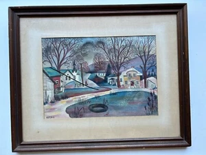 Imagen de pintura de ciudad pintora noruega de mediados de siglo tamaño 13” X 9,5”. Hulteen, 1941 - Imagen 1 de 5
