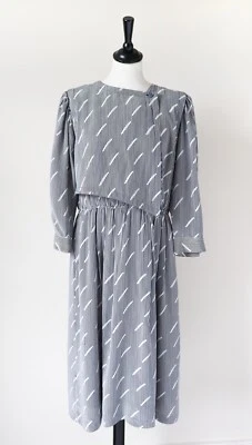 Vestido de seda LOUIS FERAUD - Vintage años 80 - Rayas azules - Ajuste Reino Unido 12 alto Foto 1 de 4