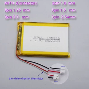 3.7V 2500mAh 9.25Wh Li-polymer Li Battery 605068 NTC Thermistor 3-Wires JST 3Pin - Picture 1 of 22