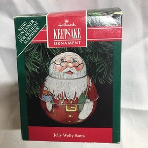 Hallmark 1991 Jolly Wolly Santa Tin Container Christmas Ornament NIB - Picture 1 of 22