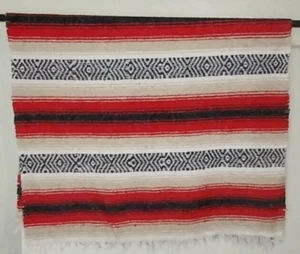 Vtg  Multicolored Woven Fringe Blanket Southwestern Cotton Approx. 71"x45" - Picture 1 of 12