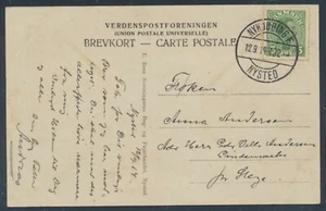 DENMARK. TPO-canc. NYKJØBING F.-NYSTED on card with 5 Øre Christian X (PC524) - Picture 1 of 2