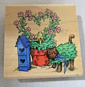 STAMPENDOUS TOPIARY KITTY GUMMISTEMPEL KRANZ VOGELHAUS KATZE - Bild 1 von 3
