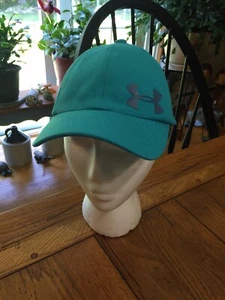 UNDER ARMOUR YOUTH UNISEX HAT CAP AQUA BLUE ADJUSTABLE STRAP GREY LOGO - Picture 1 of 8