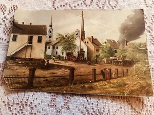 Vintage Altstadt Häuser Kirche Feuerwehr Wagen Pferde Druck Größe 10 x 6 - Bild 1 von 8