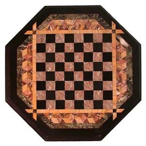 12'' black Marble Chess Table Top Pietra Dura Inlay malachite Children Game p15 - Picture 1 of 4