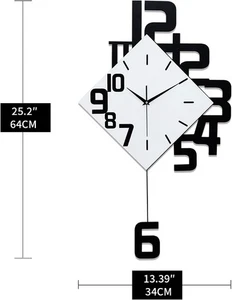 FLEBLE Large Wall Clocks for Living Room Decor Silent Pendulum Battery Operated - Picture 1 of 5
