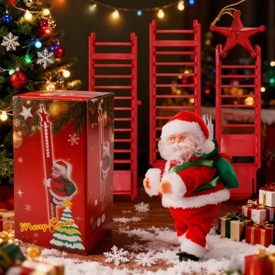 Escalera de Escalada Eléctrica Animada Afroamericana Papá Noel Decoración de Navidad Foto 1 de 4