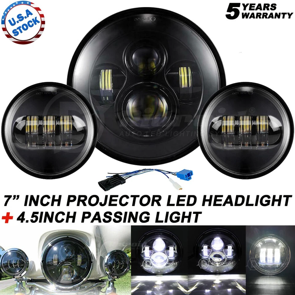 Faro LED clásico de 7" para Harley Davidson Electra Glide + luces de paso de 4,5" Foto 1 de 4