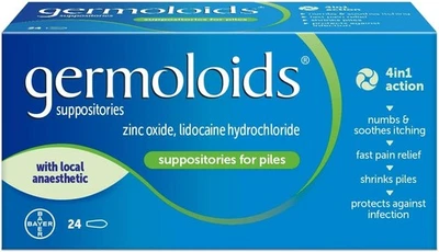 Germoloids Haemorrhoid & Piles Treatment Suppositories,55g, 24 Count (Pack of 1)