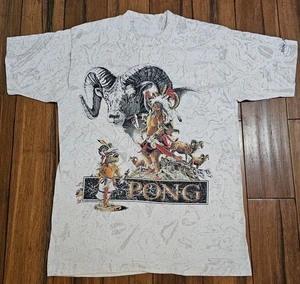 Vintage Aztec Pong Native American Graphic T-Shirt Mens M/L Single Stitch 90s - Picture 1 of 7