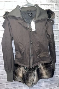 Bebe Military Coat Zip On Fur Hem Size Small Style 106R4101K986 New With Tag - Picture 1 of 6