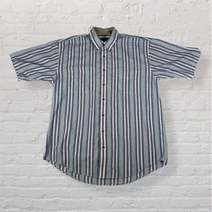 Van Heusen Mens Short Sleeve Shirt Large Multicolour Striped Button Down - Picture 1 of 7