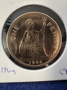 Nearly Uncirculated Great Britain 1964 One Penny Coin km897 Item 57 - Picture 1 of 2