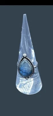 Anillo de plata esterlina labradorita natural vintage flash azul talla 8 bohochic Foto 1 de 4