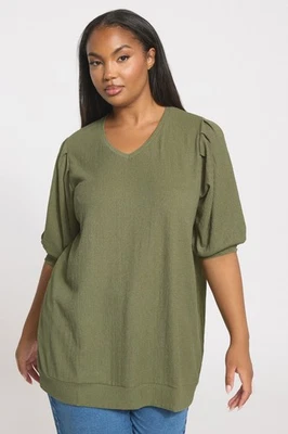 Yours Curve Women's Plus Size Textured V-Neck Top - Image 1 of 4