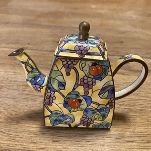 Charlotte Di Vita Miniature Enamel floral Teapot by Kevin Chen Hand Painted Rare - Picture 1 of 8
