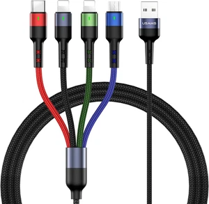 Cavo di Ricarica Multipla 2Pack 4FT 4 in 1 Nylon Intrecciato USB Cavo di Ricarica Rapida Adattatore - Foto 1 di 12