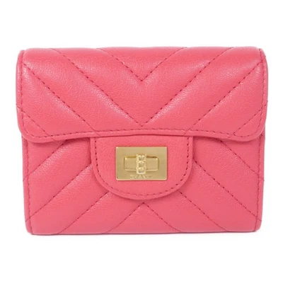 Estuche para tarjetas Chanel CC GHW 2.55 piel de becerro rosa Foto 1 de 4
