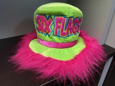 Шесть флагов розовый бархат и зеленый мех регулируемый шляпа - Изображение 1 из 4