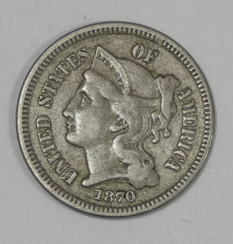 1870 Nickel Three-Cent Piece EXTRA FINE 3c Cover