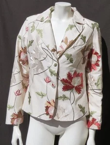 ICELANDIC DESIGN Ivory Silk Floral Embroidered Special Occasion Jacket M EUC - Picture 1 of 7