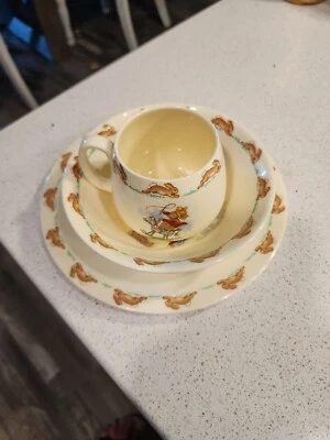 3 Piece Royal Doulton Bunnykins Children's Set Fine China Barbara Vernon England - Image 1 of 4