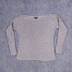 Eileen Fisher Sweater Womens Large Petite Gray Organic Linen Open Knit Frayed - Picture 1 of 12