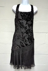 Vintage 90s Y2K Alex Velvet Burnout Dress Black Floral Asymmetric Fringe Whimsigoth - Bild 1 von 9
