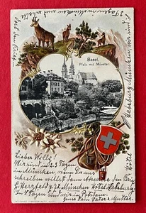 Prägedruck Litho AK BASEL Schweiz 1902 Pfalz mit Münster und Wappen    ( 140789 - Bild 1 von 2
