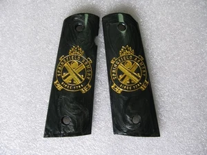 1911 Griffe Gold Logo auf schwarzem Resin Griff für Colt Kimber 1911 1991 volle Größe  - Bild 1 von 7