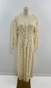 Vintage Caron Joy Spitzenkleid Damen OSFA elfenbein Knopfleiste romantisch transparent 80er - Bild 1 von 9