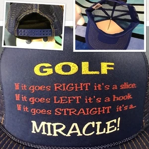 NOS Vtg Novelty GOLF SLICE HOOK STRAIGHT MIRACLE Trucker Mesh Snapback Hat - Picture 1 of 9