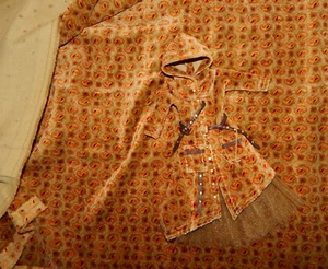 FAT QTR 18x22 KUPFER grün orange BLUMEN PAISLEY MINI DRUCK SAMT Stoff Puppen - Bild 1 von 11