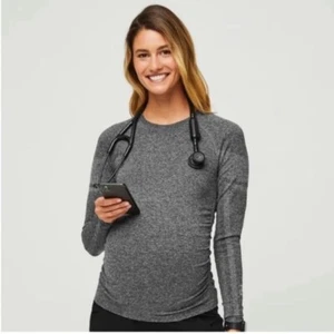 Figs Maternity Salta Seamless Long Sleeve Underscrub Top Graphite Gray Medium - Picture 1 of 10
