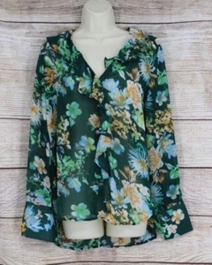 Umgee Womens Ruffle Light Floral See Through Button Down Blouse Shirt Size S M - Picture 1 of 7