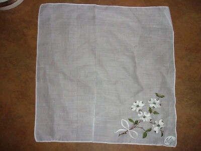vintage hand embroidered handkerchief - floral design - 12"x 12" - Image 1 of 3