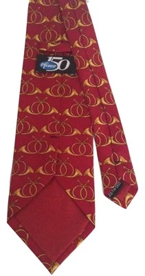 Corbata de seda Pfizer 150 cuernos de caza rojos y dorados para hombre Foto 1 de 4