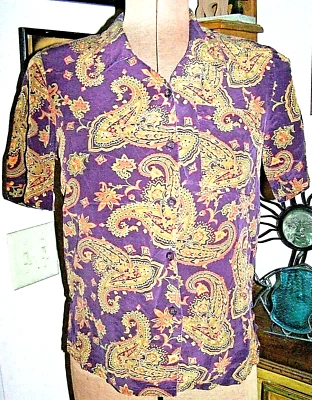 BLUSA ALFRED DUNNER 100% SEDA PÚRPURA BOTONES CACHEMIRA MANGA CORTA/TALLA PEQUEÑA 8  Foto 1 de 4