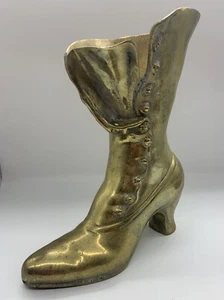 Brass Victorian Ladies Boot Vase Planter Vintage (g) - Picture 1 of 7