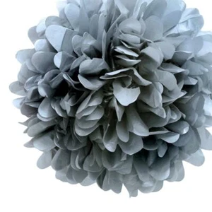 16'' Silver Tissue Paper Pom Poms Flowers Balls, Decorations (4 Pack) - Picture 1 of 4