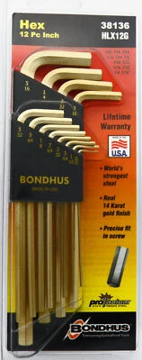 Набор из 12 шестигранных длинных гаечных ключей 0,050–5/16 дюйма с отделкой Goldguard Bondhus 38136 - Изображение 1 из 2